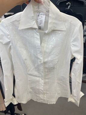 Finley White Sequin Front Button-Down Blouse